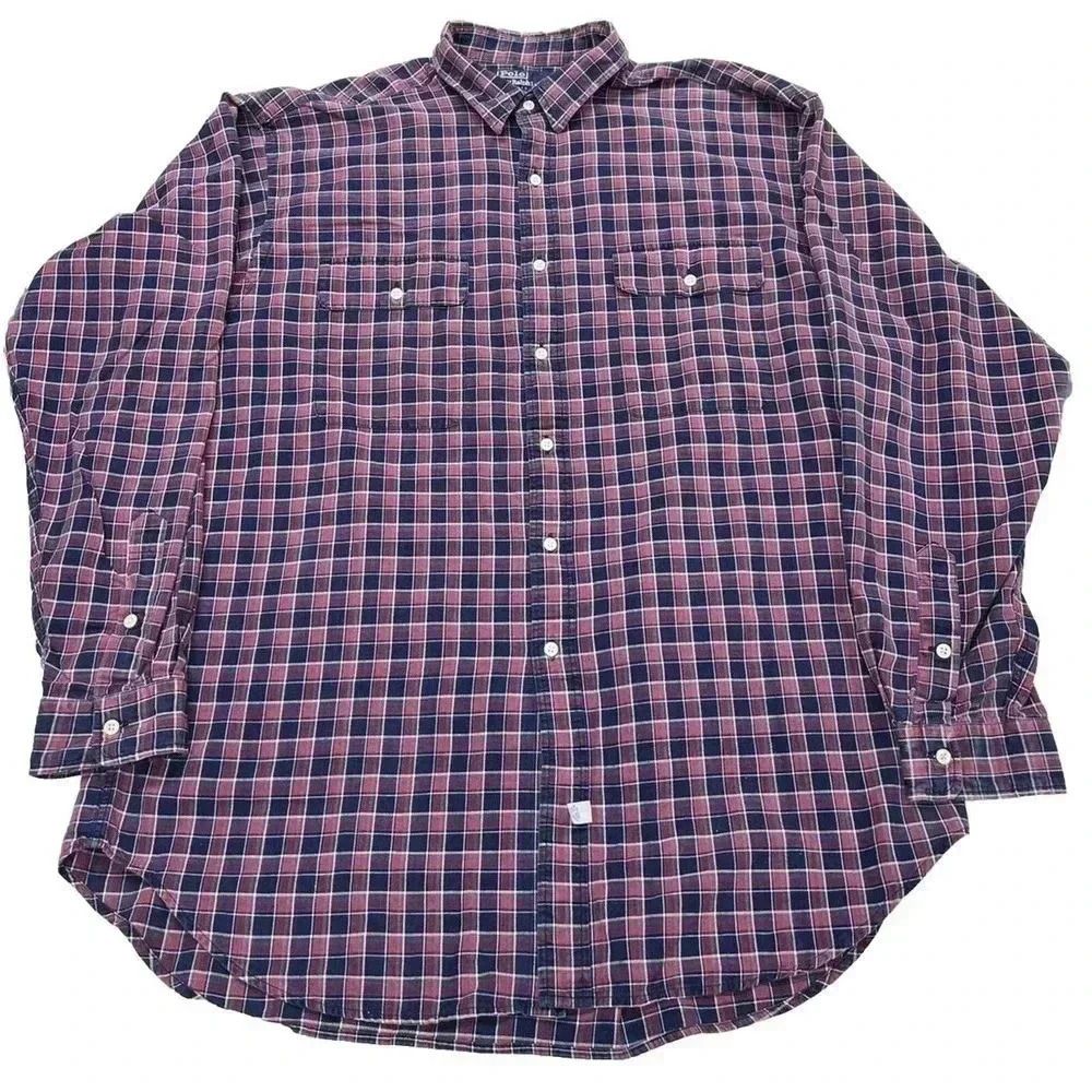 Polo Ralph Lauren Cotton Button Down Shirt Red Blue Plaid Men's Size 2XL. - Picture 1 of 14